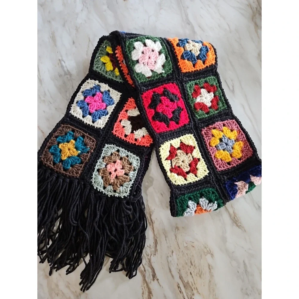 Handmade Crochet Vintage Style Granny Square Scarf  68